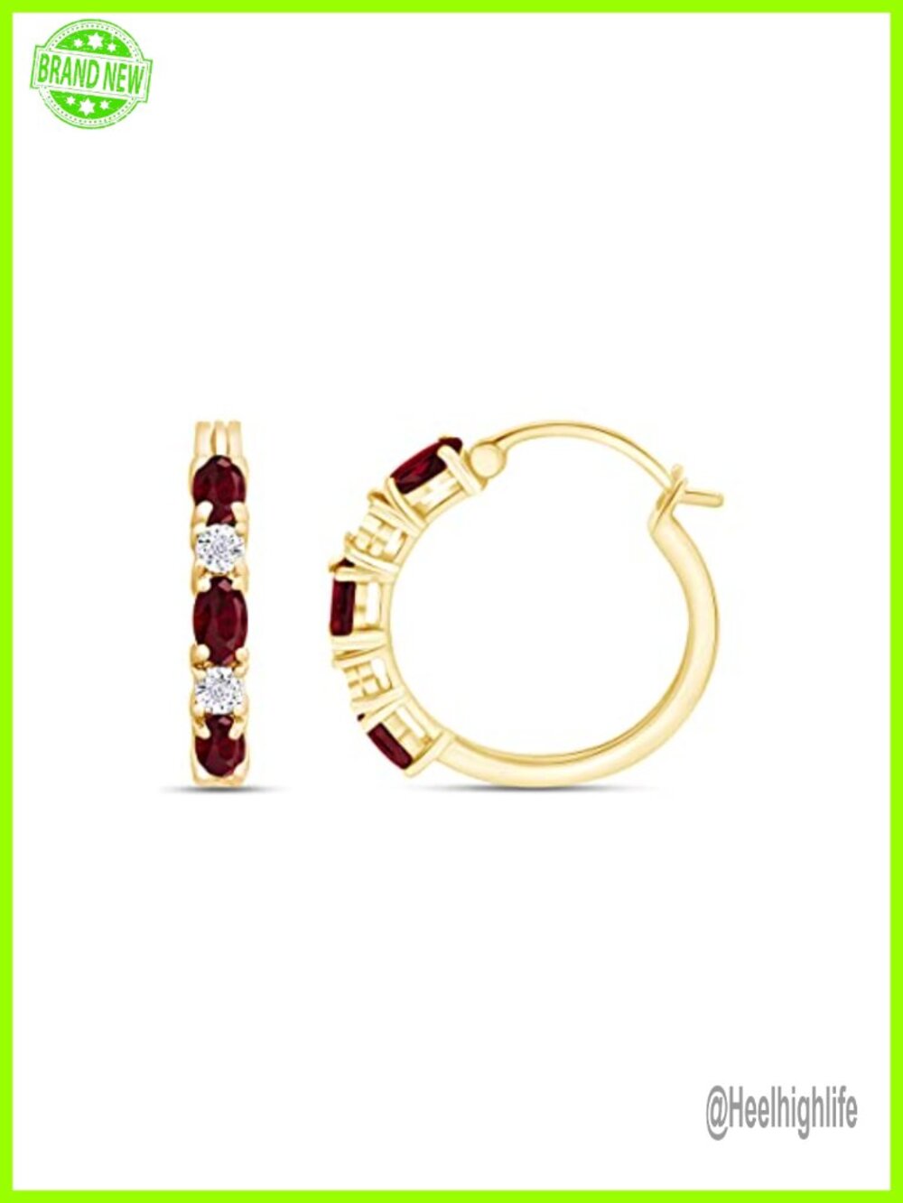 14k Yellow Gold Plated 925 Sterling Silver Hoop Earrings with Ruby and Natural